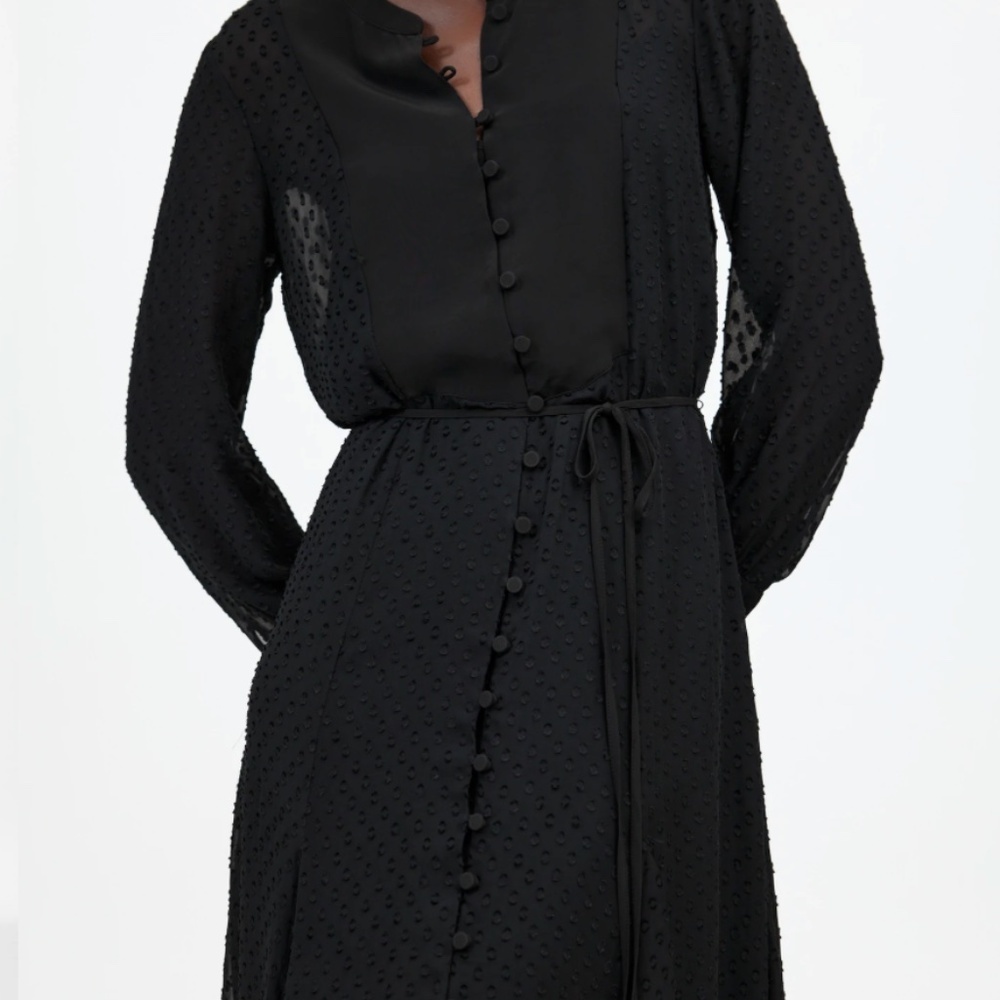 Madewell Tie-Waist Midi Dress in Clip Dot True Black Size Small - Picture 4 of 9